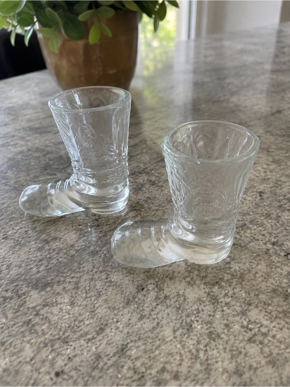 Vintage Clear Glass Boot Shot Glasses Set of 2 Mini Cowboy Boot Cordial Glasses